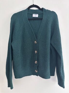 Old Navy Women's Forest Green Ribbed Button-Front Cardigan Sweater